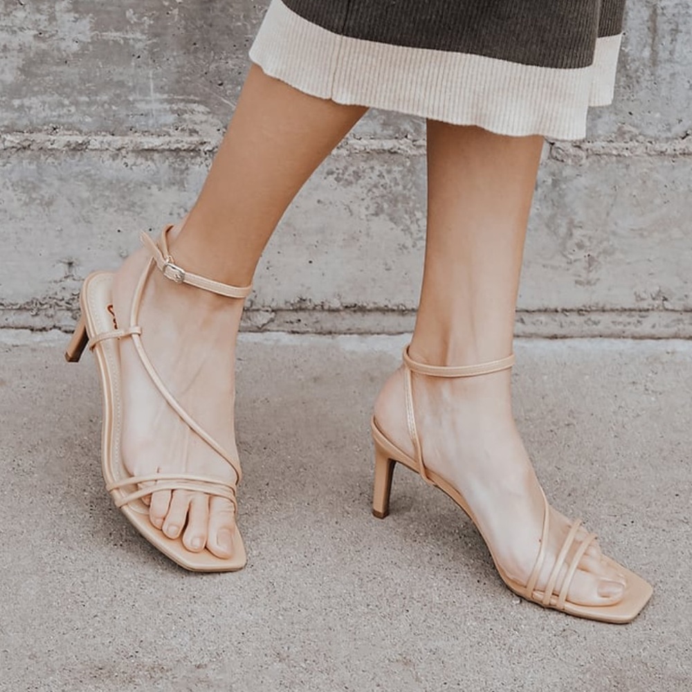 Lulu’s Nude Patent Faux Leather Healed Sandals